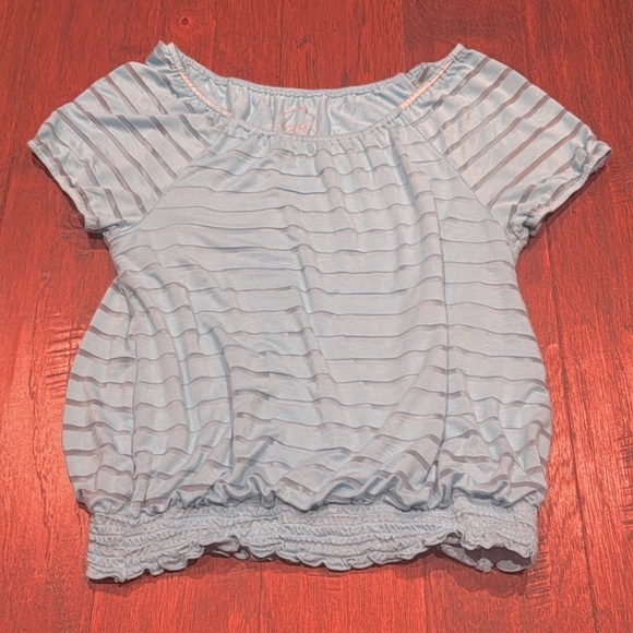 INC Medium Striped Light Blue Short Sleeve Top - Picture 1 of 8